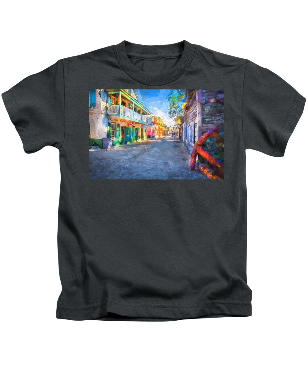 St. George Street Kids T-Shirt featuring the photograph St George Street St Augustine Florida Painted by Rich Franco
