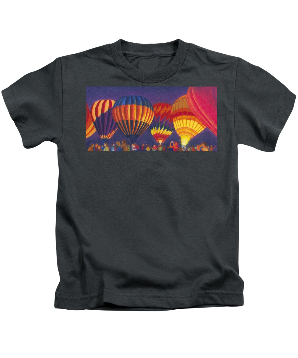 Hot Air Balloons Kids T-Shirt featuring the painting St Louis balloon Glow by Garry McMichael