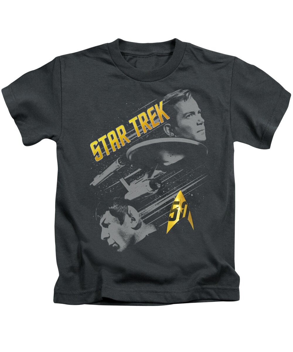  Kids T-Shirt featuring the digital art Star Trek - 50 Year Frontier by Brand A