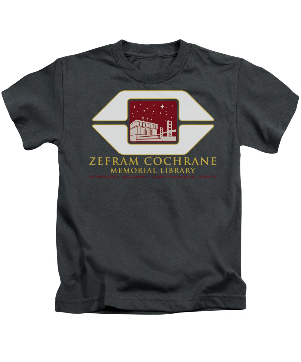 Star Trek Kids T-Shirt featuring the digital art Star Trek - Cochrane Library by Brand A