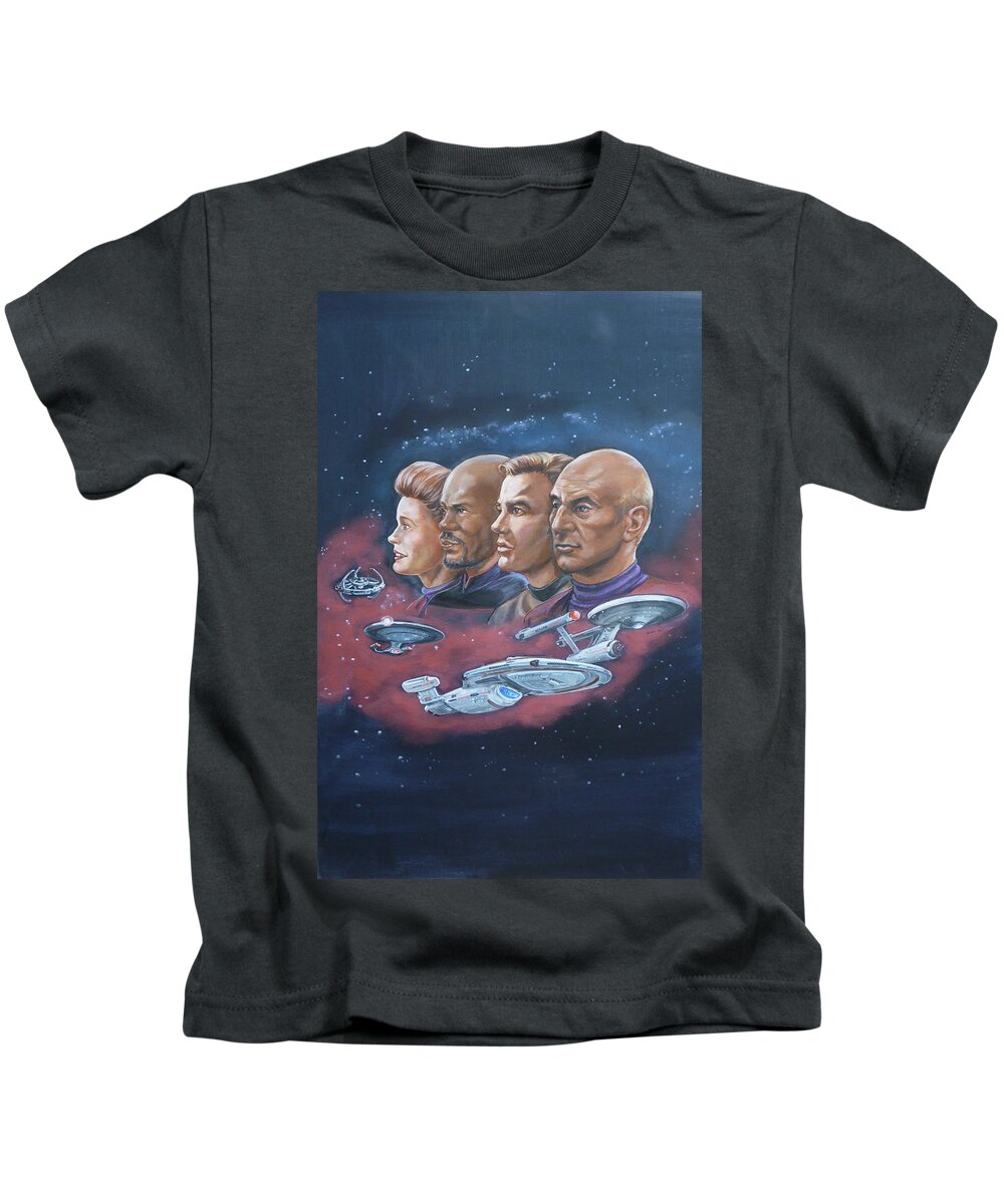 Star Trek Kids T-Shirt featuring the painting Star Trek tribute Captains by Bryan Bustard