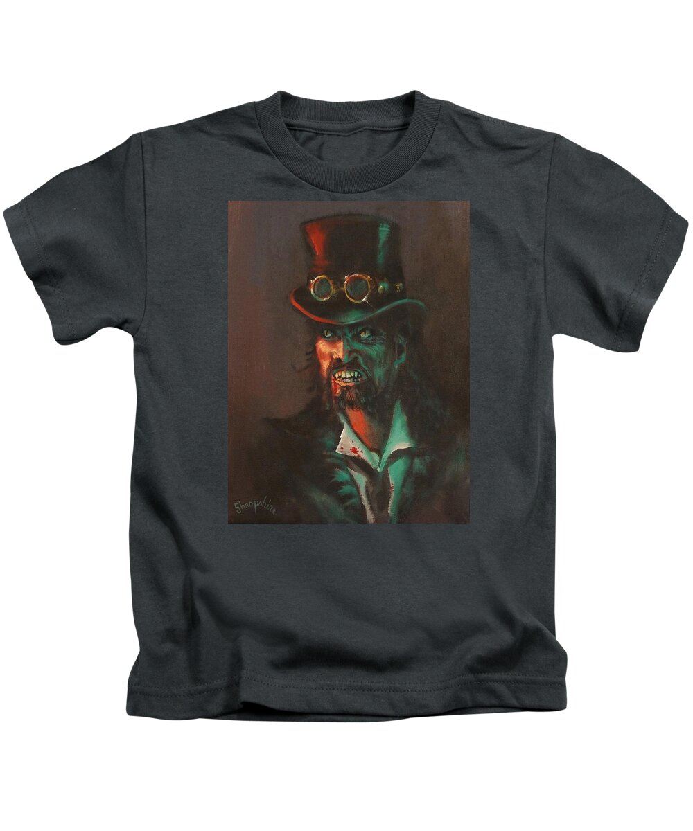  Cyberpunk Kids T-Shirt featuring the painting Steampunk Vampire by Tom Shropshire