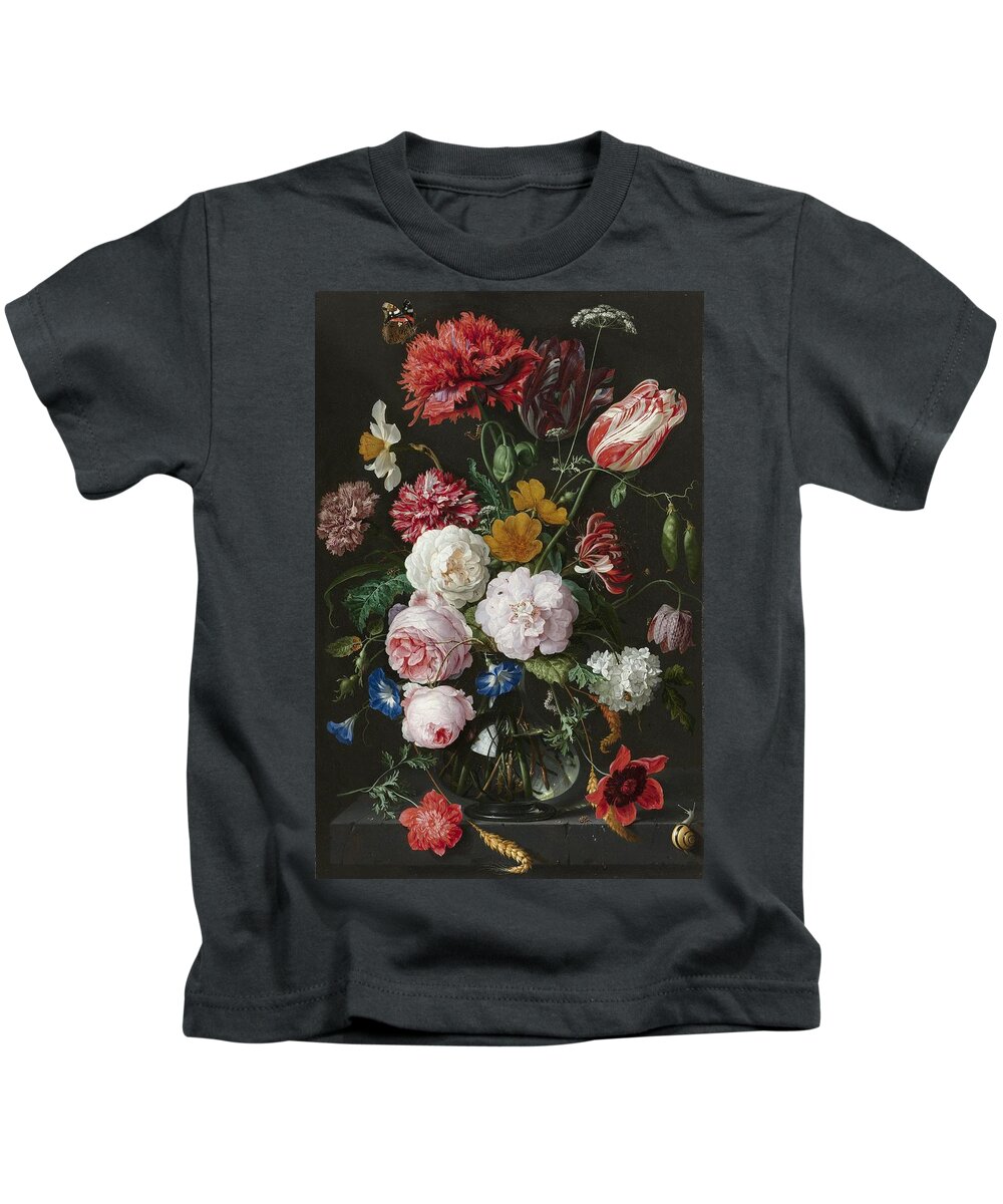 Flowers In Vase Kids T-Shirt featuring the painting Still Life With Flowers in Glass Vase by Jan Davidsz de Heem