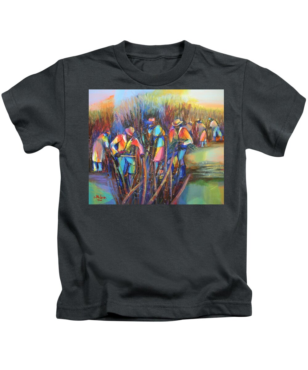 Abstract Kids T-Shirt featuring the painting Sugar Cane Harvest by Cynthia McLean