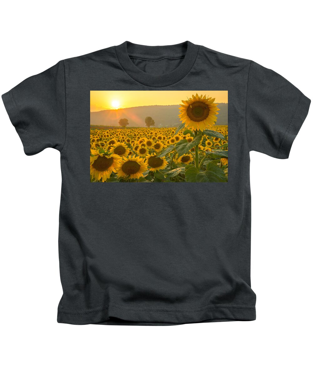 Sun Kids T-Shirt featuring the photograph Sun and Sunflowers by Mark Rogers