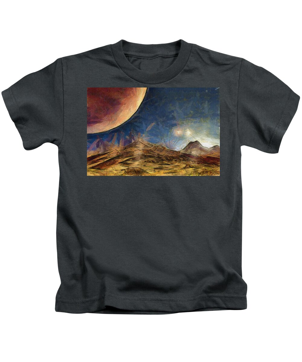 Space Kids T-Shirt featuring the painting Sunrise on Space by Inspirowl Design