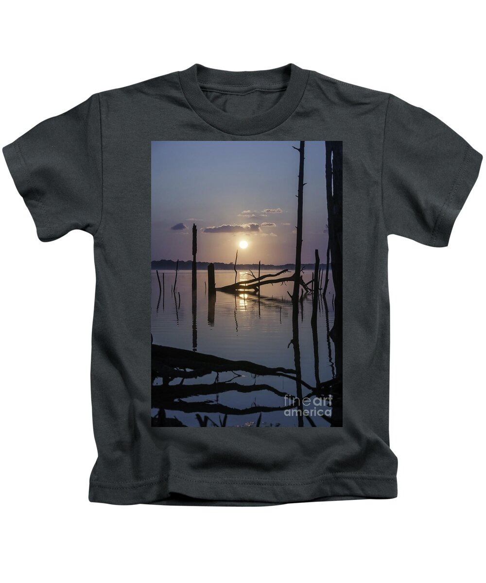 (tree Or Trees) Kids T-Shirt featuring the photograph Sunrise over Manasquan Reservoir by Debra Fedchin