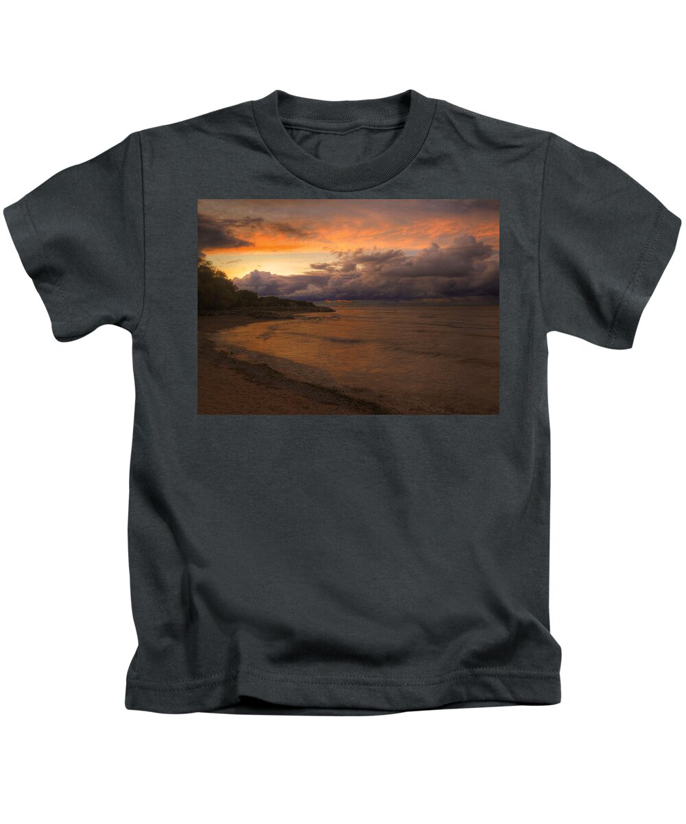 Water Kids T-Shirt featuring the photograph Sunset Fury And Solitude On Georgian Bay by Hany J