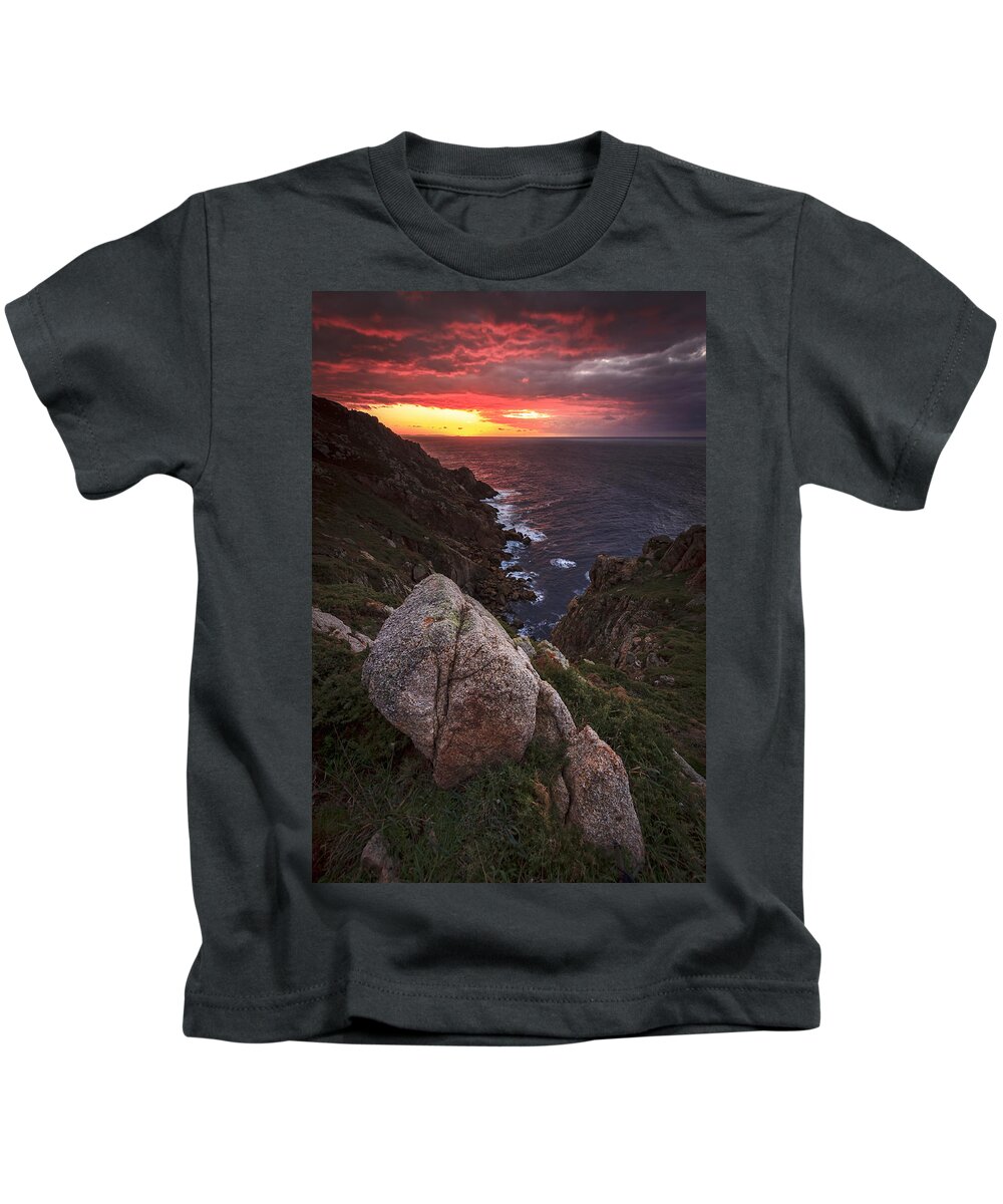 Cliffs Kids T-Shirt featuring the photograph Sunset on Cape Prior Galicia Spain by Pablo Avanzini