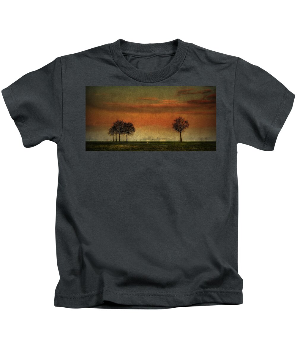 Albairate Kids T-Shirt featuring the photograph Sunset over the country by Roberto Pagani