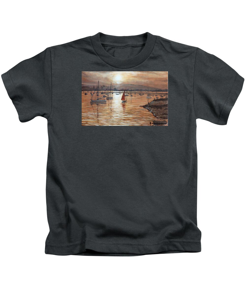 Estuary Kids T-Shirt featuring the painting Sunset over The Exe Estuary Exmouth Devon by Mackenzie Moulton