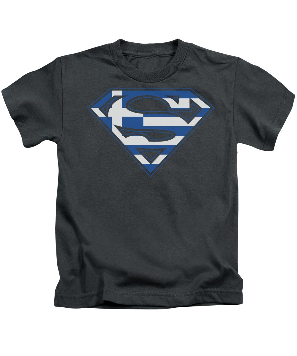 Superman Kids T-Shirt featuring the digital art Superman - Greek Shield by Brand A
