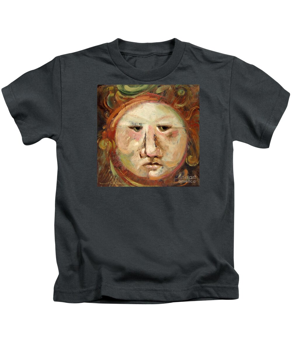 Moon Kids T-Shirt featuring the painting Suspicious Moonface by Randy Wollenmann