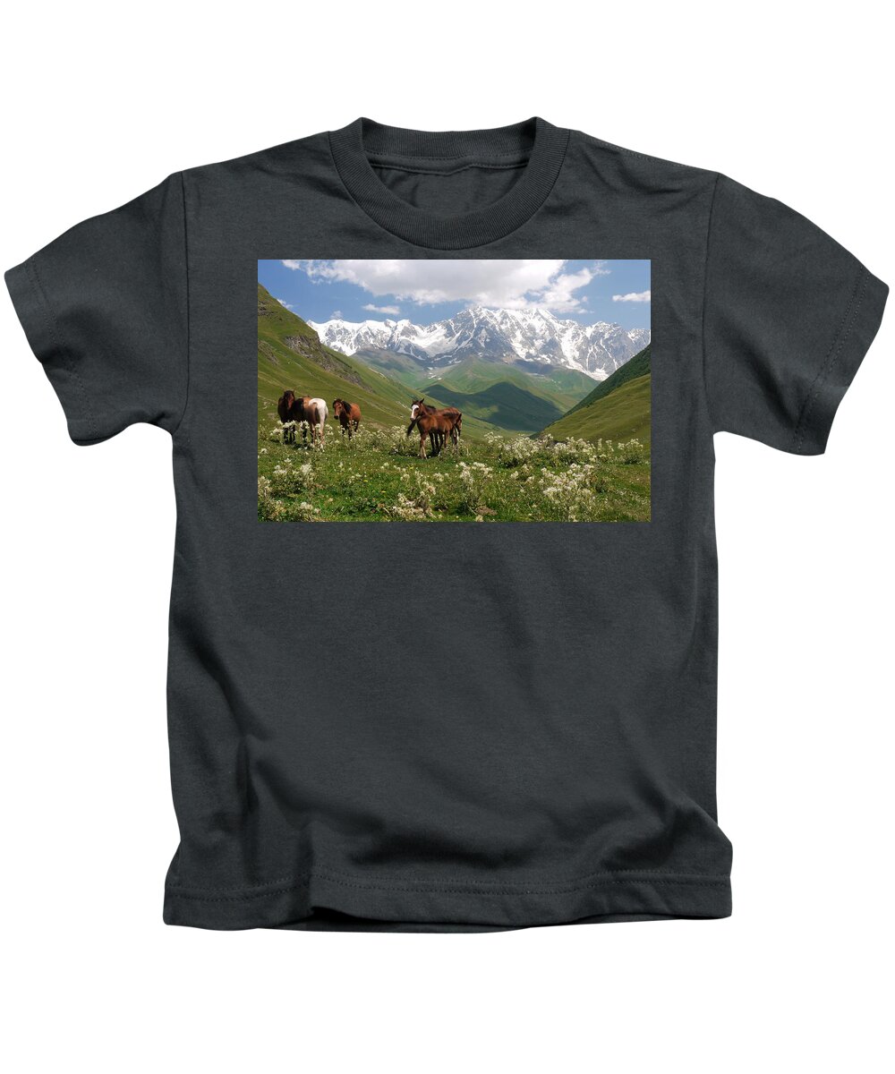 Horse Kids T-Shirt featuring the photograph Svaneti by Ivan Slosar