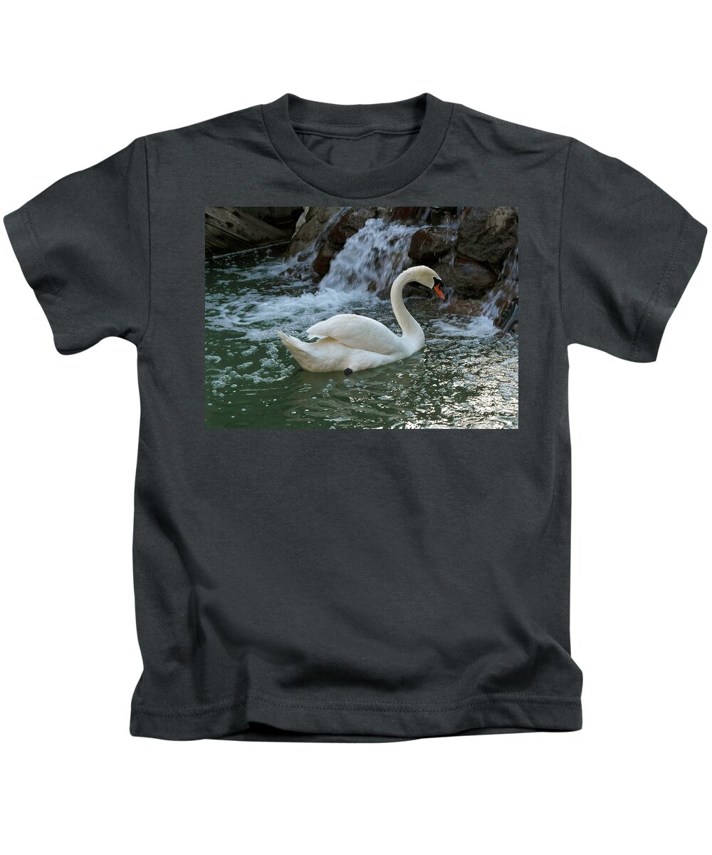 Swan Kids T-Shirt featuring the photograph Swan a Swimming by Michele Myers