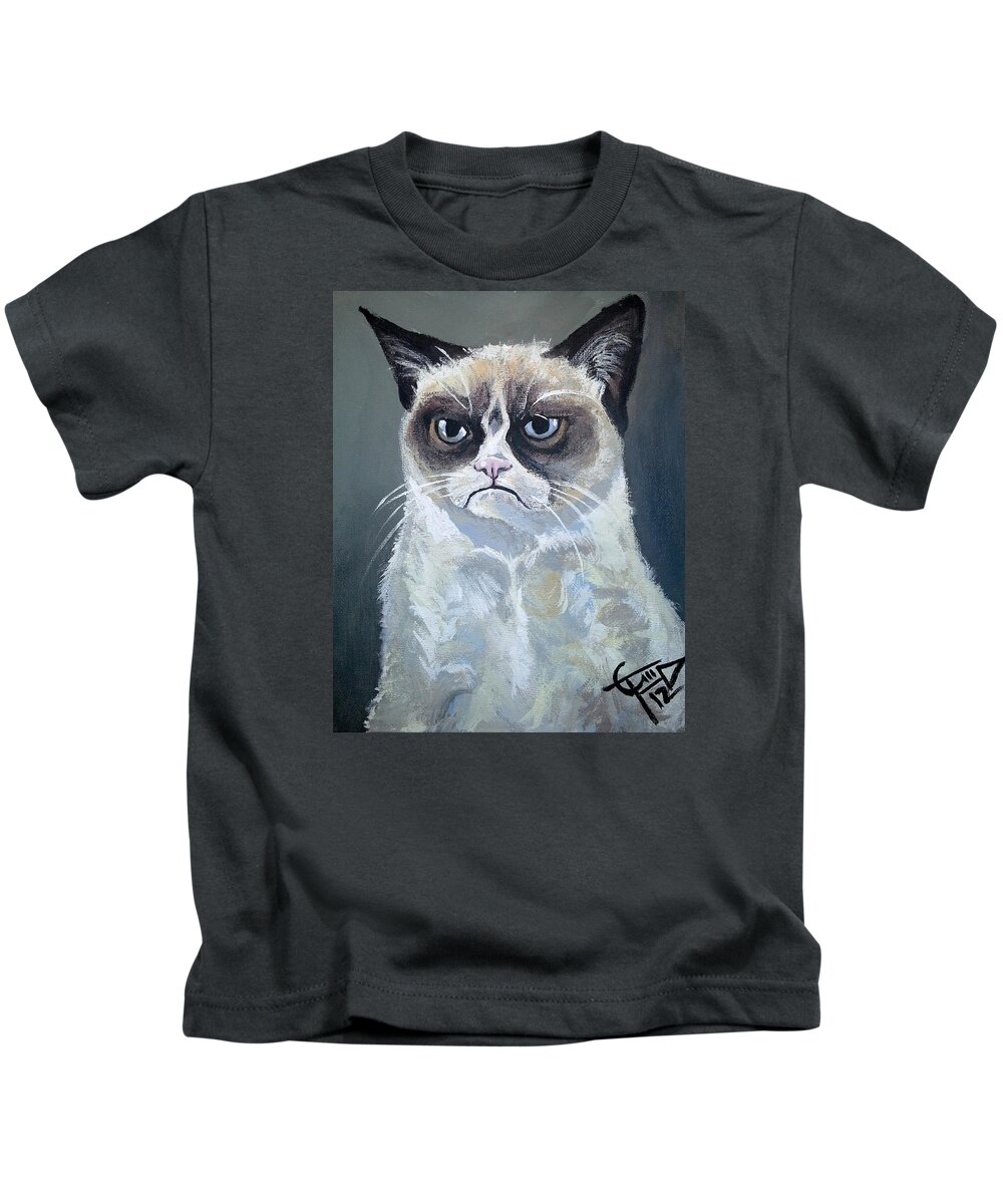 Grumpy Cat Kids T-Shirt featuring the painting Tard - Grumpy Cat by Tom Carlton