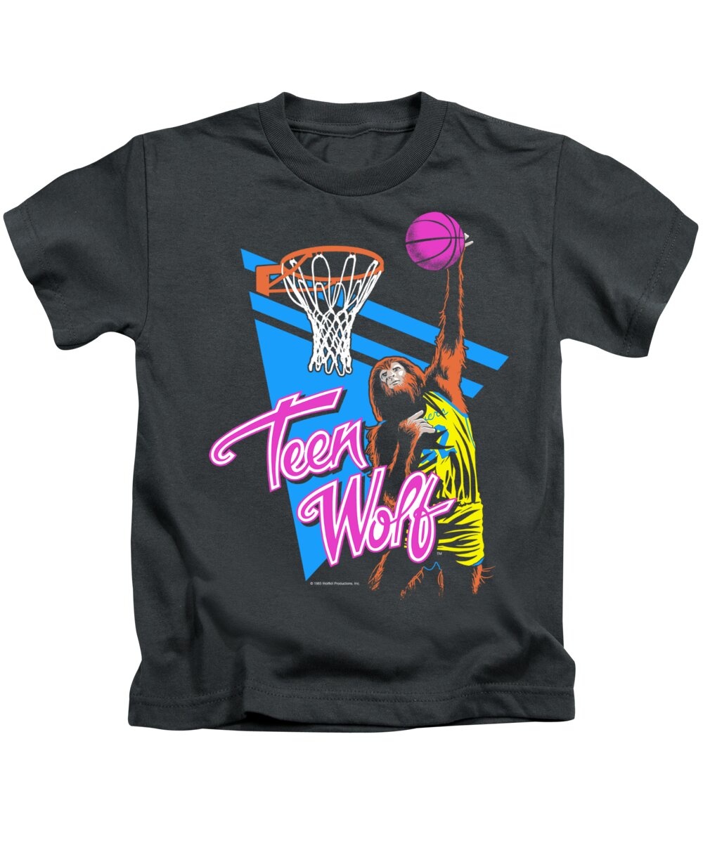  Kids T-Shirt featuring the digital art Teen Wolf - Slam Dunk by Brand A