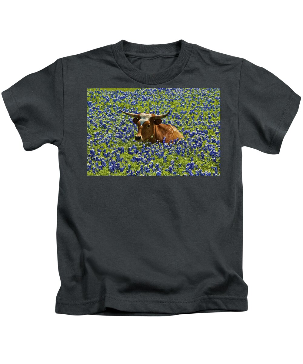 Texas Kids T-Shirt featuring the photograph Texas Longhorn by John Babis