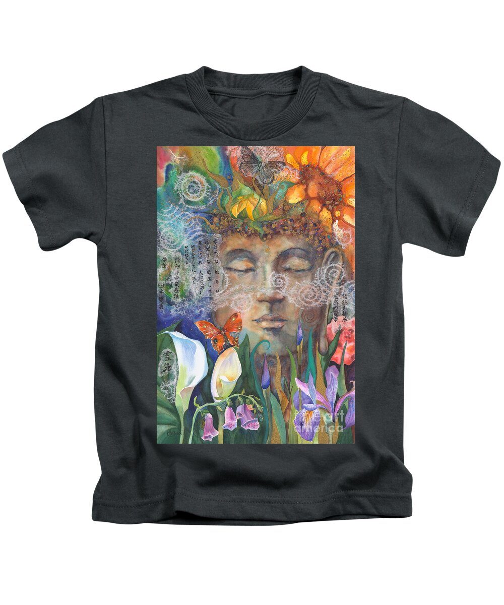 Buddha Kids T-Shirt featuring the painting The Buddha Garden by Kate Bedell