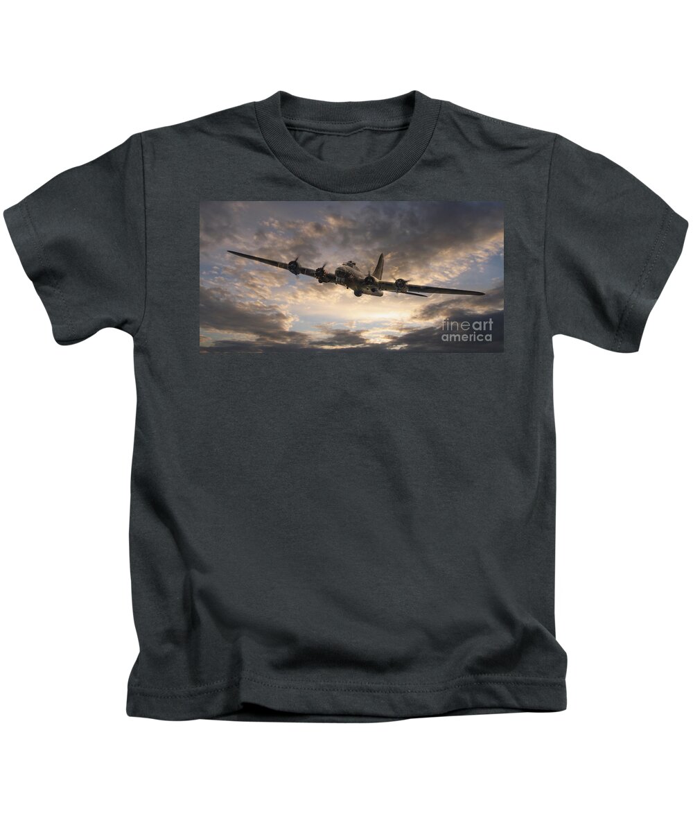 Boeing B17 Kids T-Shirt featuring the digital art The Flying Fortress by Airpower Art