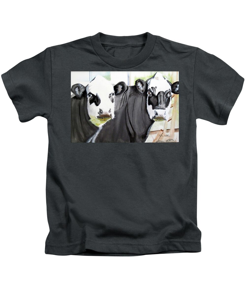 Cow Kids T-Shirt featuring the painting The Girls Next Door to WVFC by Kimberly Walker