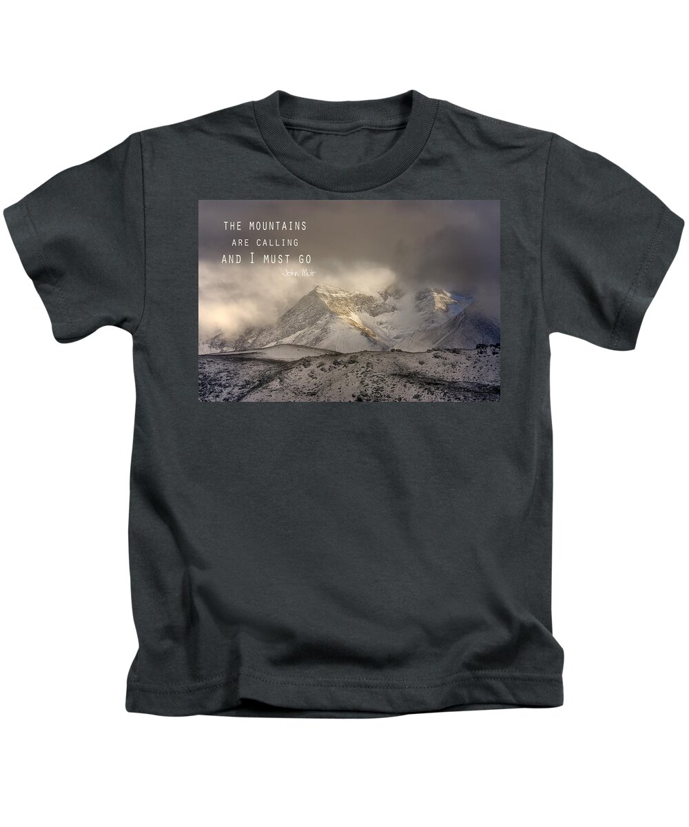 Landscape Kids T-Shirt featuring the photograph The Mountains are calling and I must go John Muir Vintage by Guido Montanes Castillo