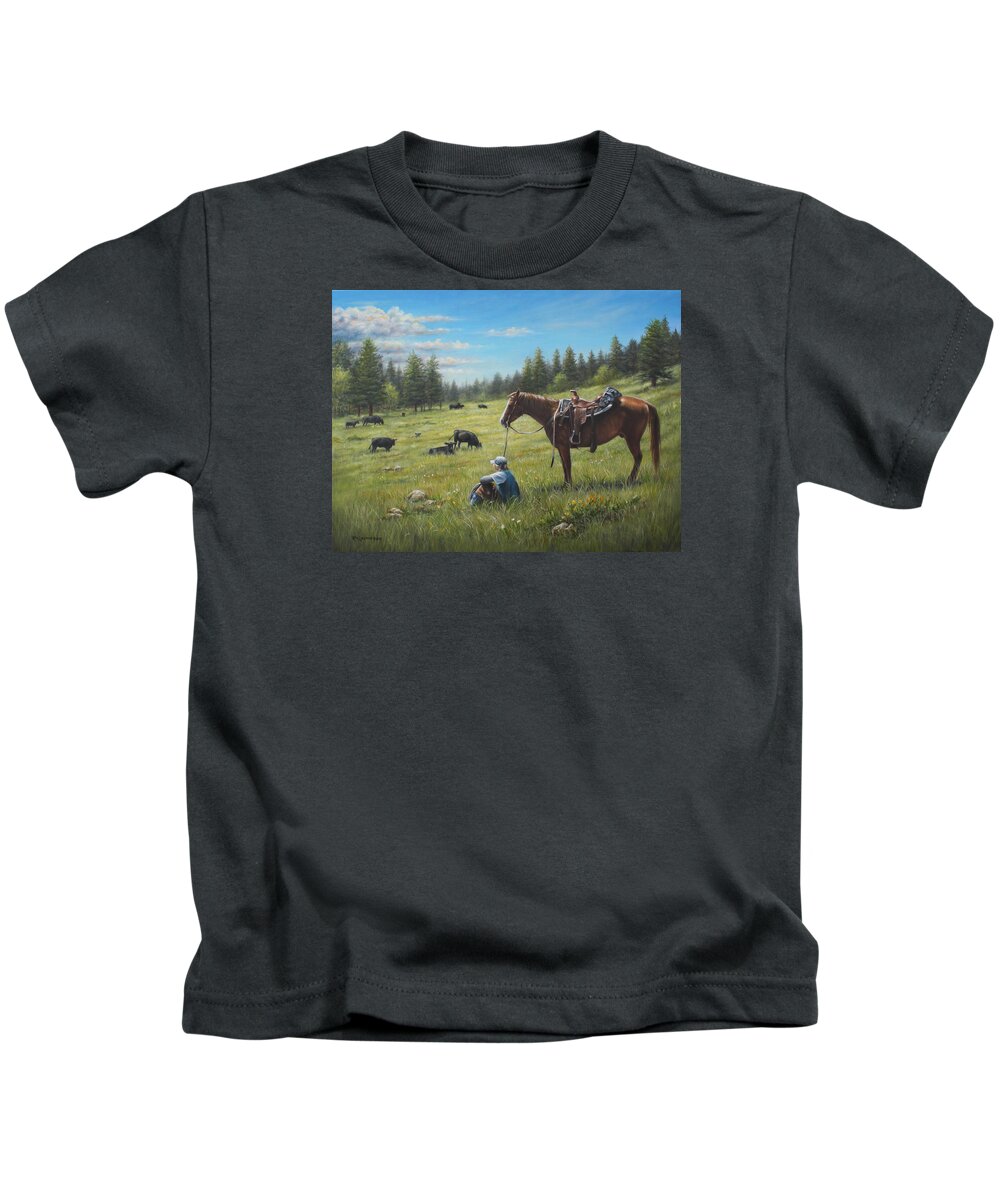 Horse Kids T-Shirt featuring the painting The Perfect Day by Kim Lockman