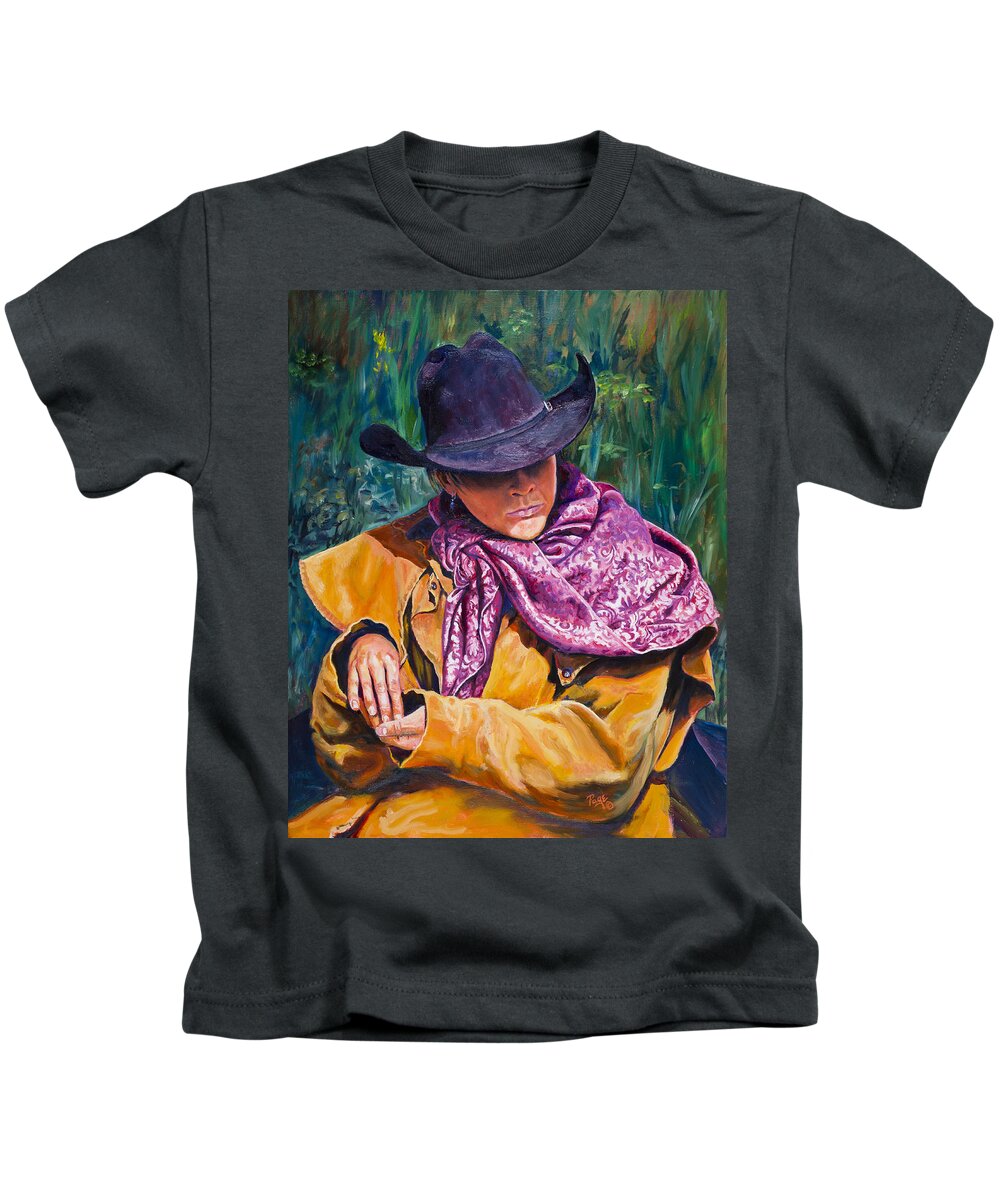 Cowboy Kids T-Shirt featuring the painting The Purple Scarf by Page Holland