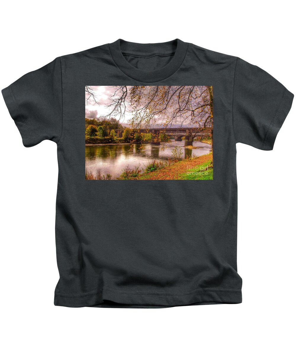 The Riverside Kids T-Shirt featuring the photograph The Riverside at Avenham Park by Joan-Violet Stretch