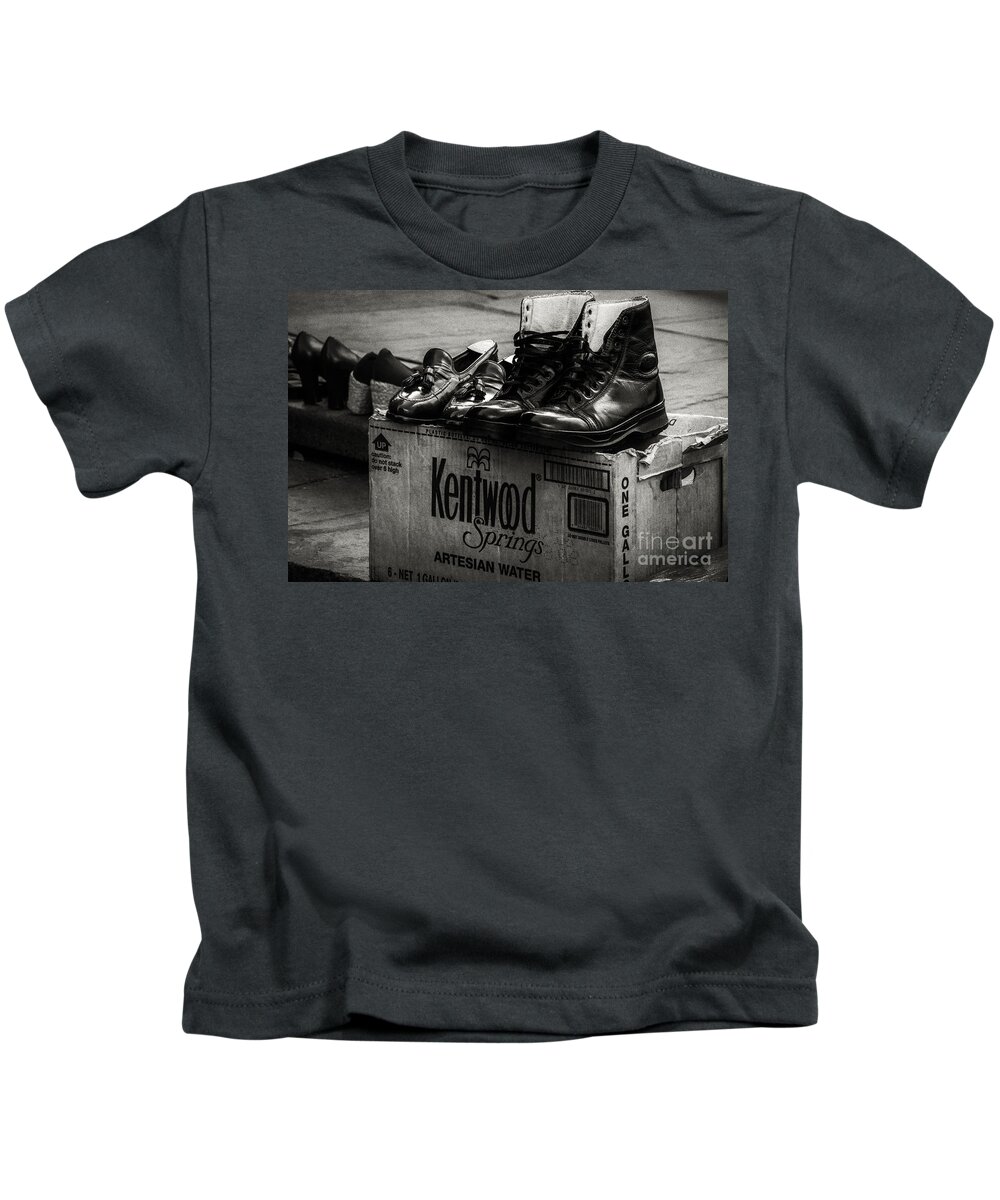 Shoes Kids T-Shirt featuring the photograph The Shoeshine Man's Shoes by Kathleen K Parker