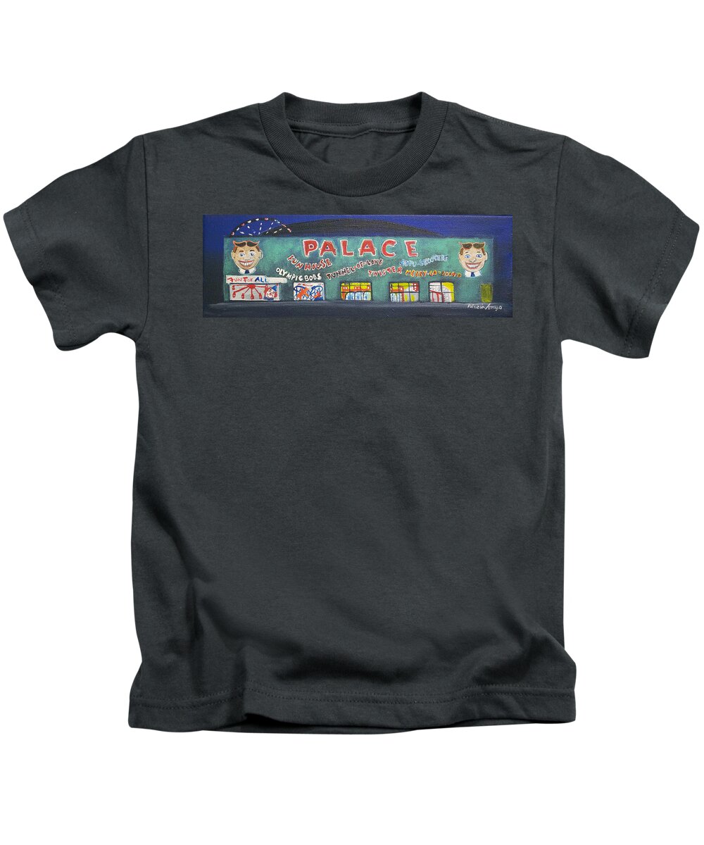 Tillie Of Asbury Park Kids T-Shirt featuring the painting The Tiny Tiny Palace by Patricia Arroyo