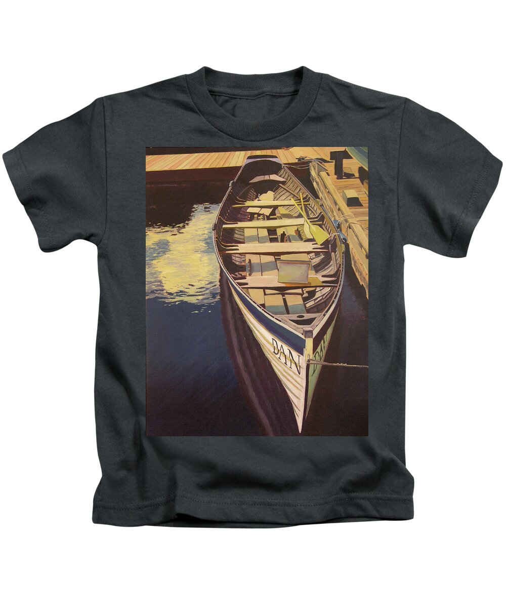 Boat Kids T-Shirt featuring the painting The Yellow Paddle by Thu Nguyen