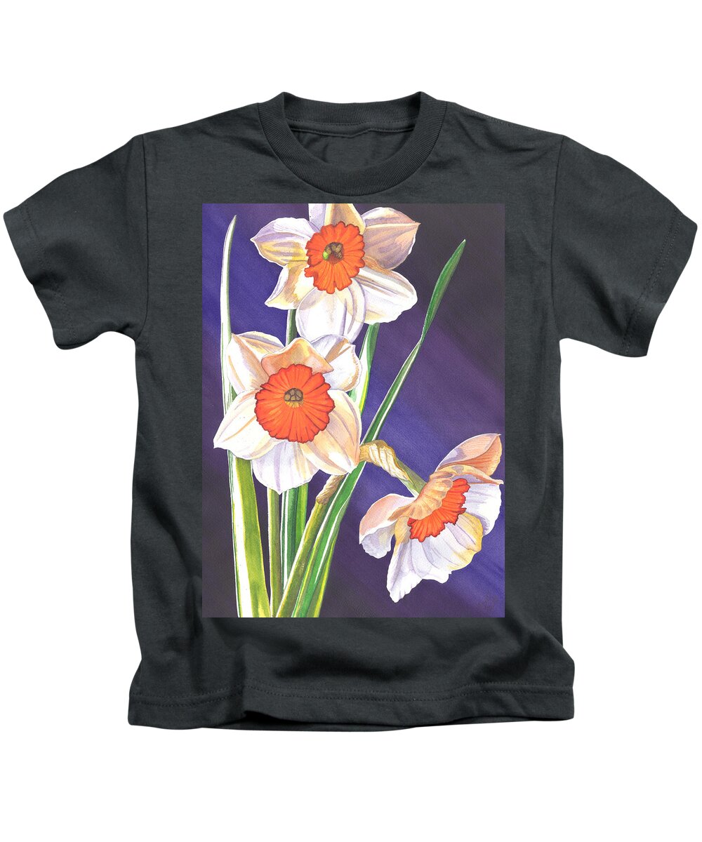 Daffodil Kids T-Shirt featuring the painting Three Jonquils by Catherine G McElroy