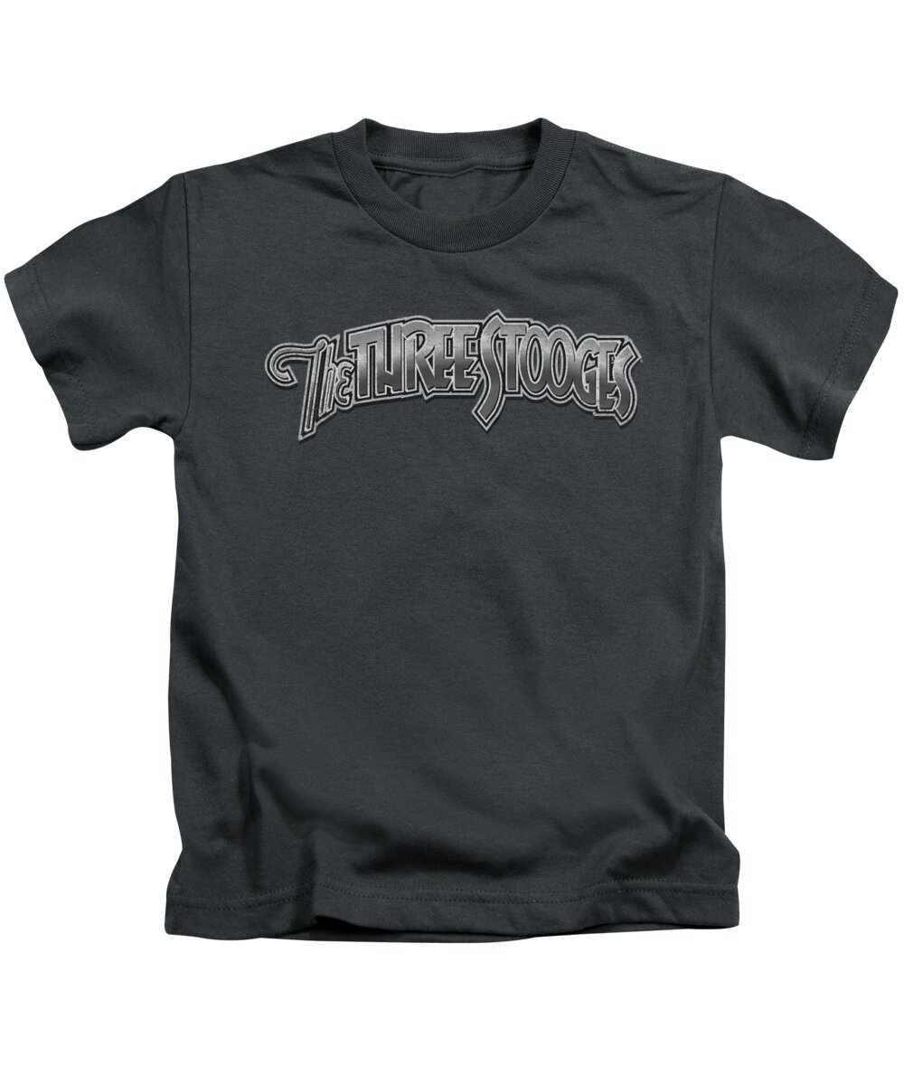 The Three Stooges Kids T-Shirt featuring the digital art Three Stooges - Metallic Logo by Brand A