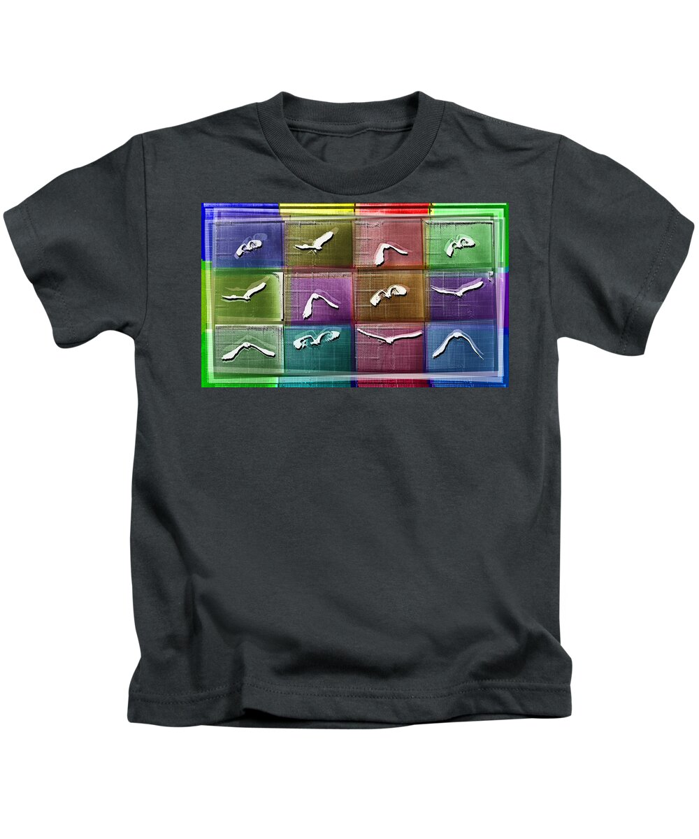 Bird Kids T-Shirt featuring the painting Time Lapse Motion Study Bird Color by Tony Rubino