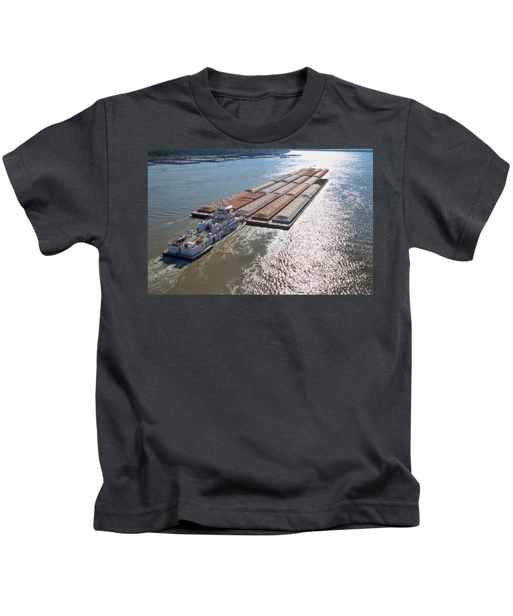 Towboats Kids T-Shirt featuring the photograph Towboats and Barges on the Mississippi by Garry McMichael