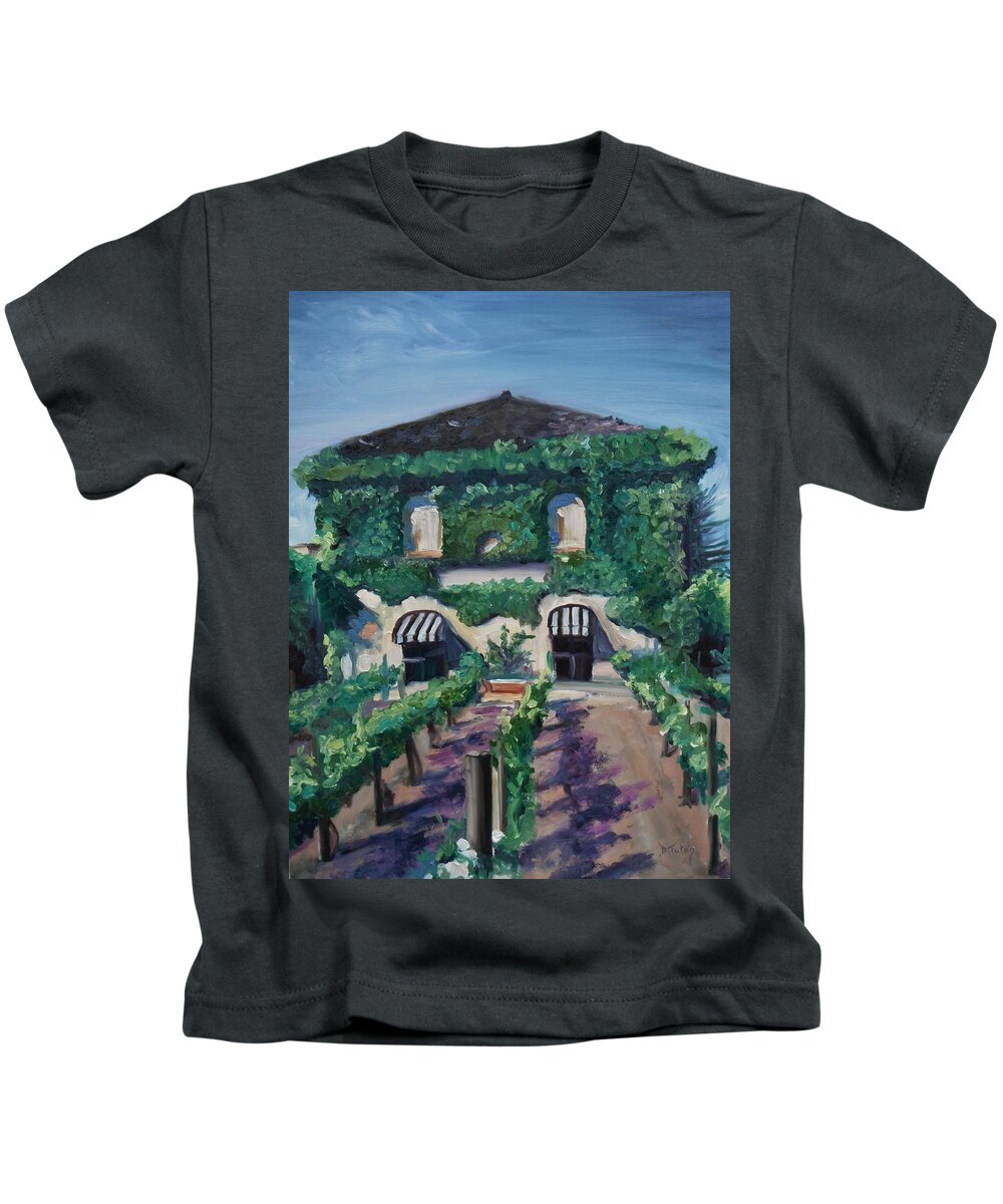 Vineyard Kids T-Shirt featuring the painting Tra Vigne by Donna Tuten
