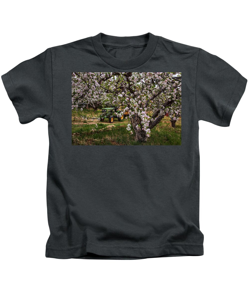 Orchard Kids T-Shirt featuring the photograph Tractor in the Orchard by Diana Powell
