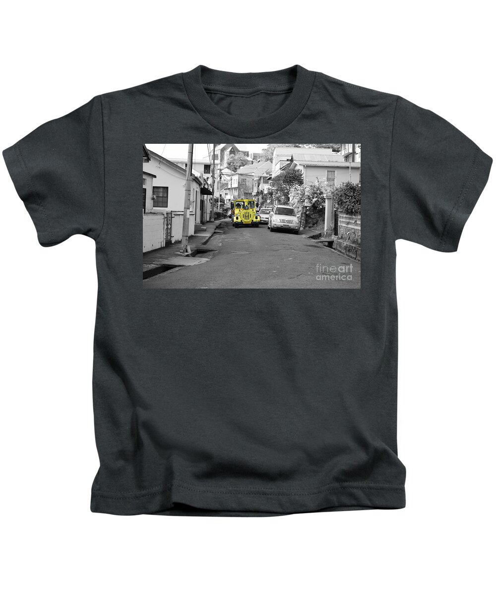 Train Kids T-Shirt featuring the painting Train Ride by Laura Forde