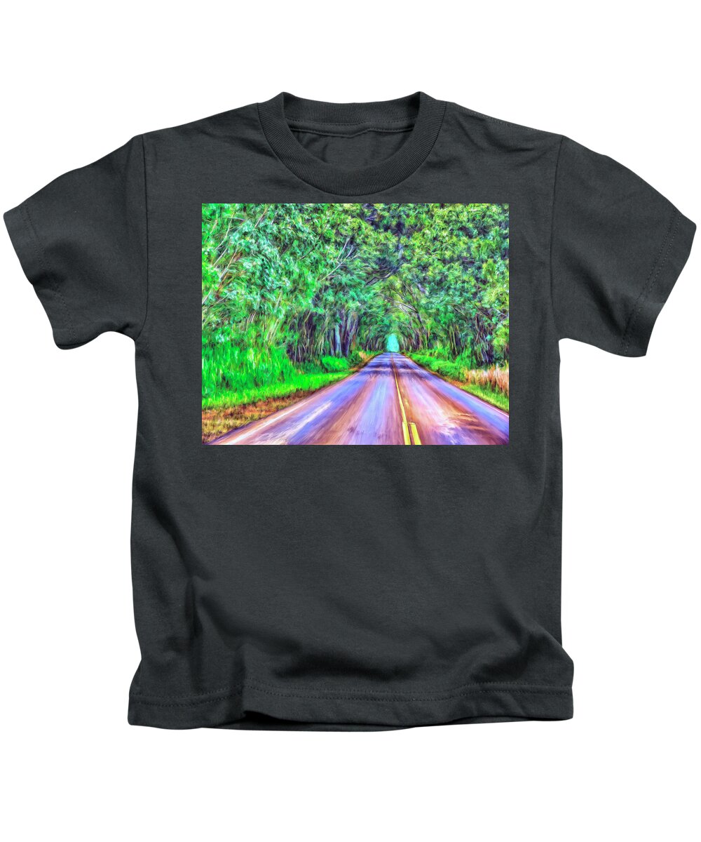 Tree Tunnel Kids T-Shirt featuring the painting Tree Tunnel Kauai by Dominic Piperata
