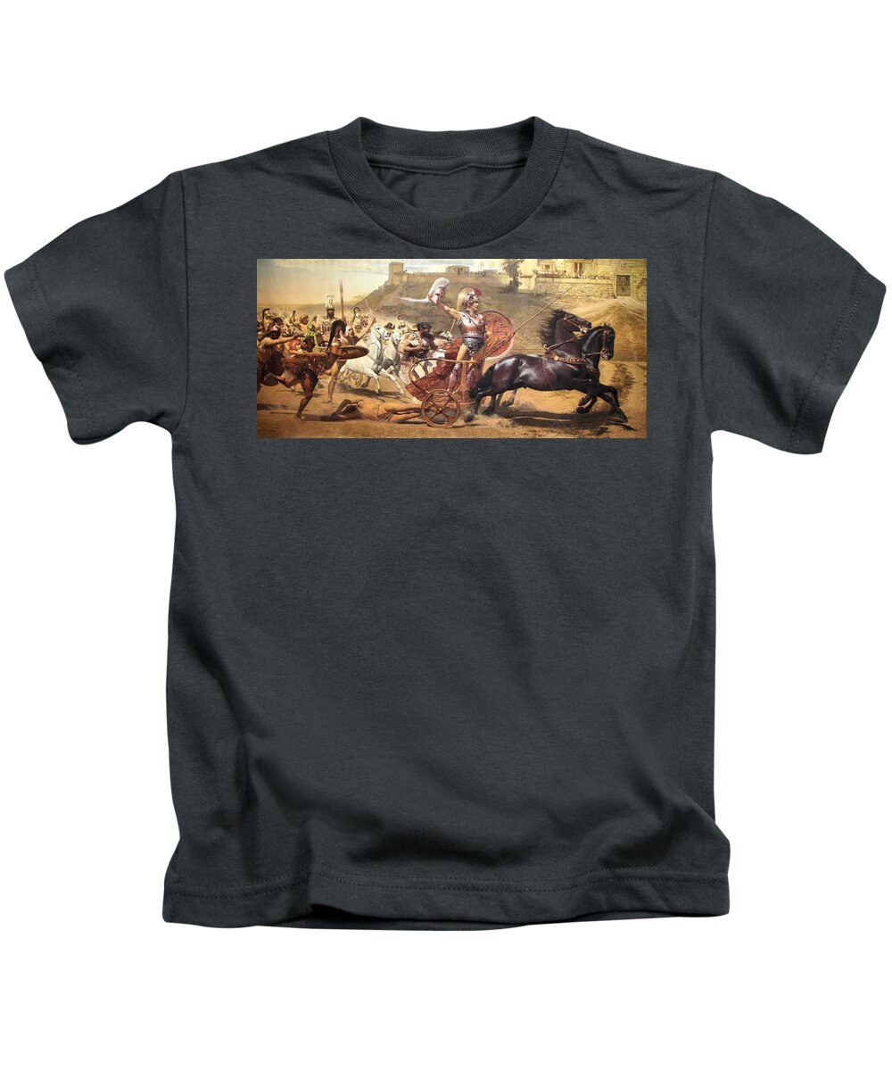Iliad Kids T-Shirt featuring the painting Triumphant Achilles by Franz von Matsch