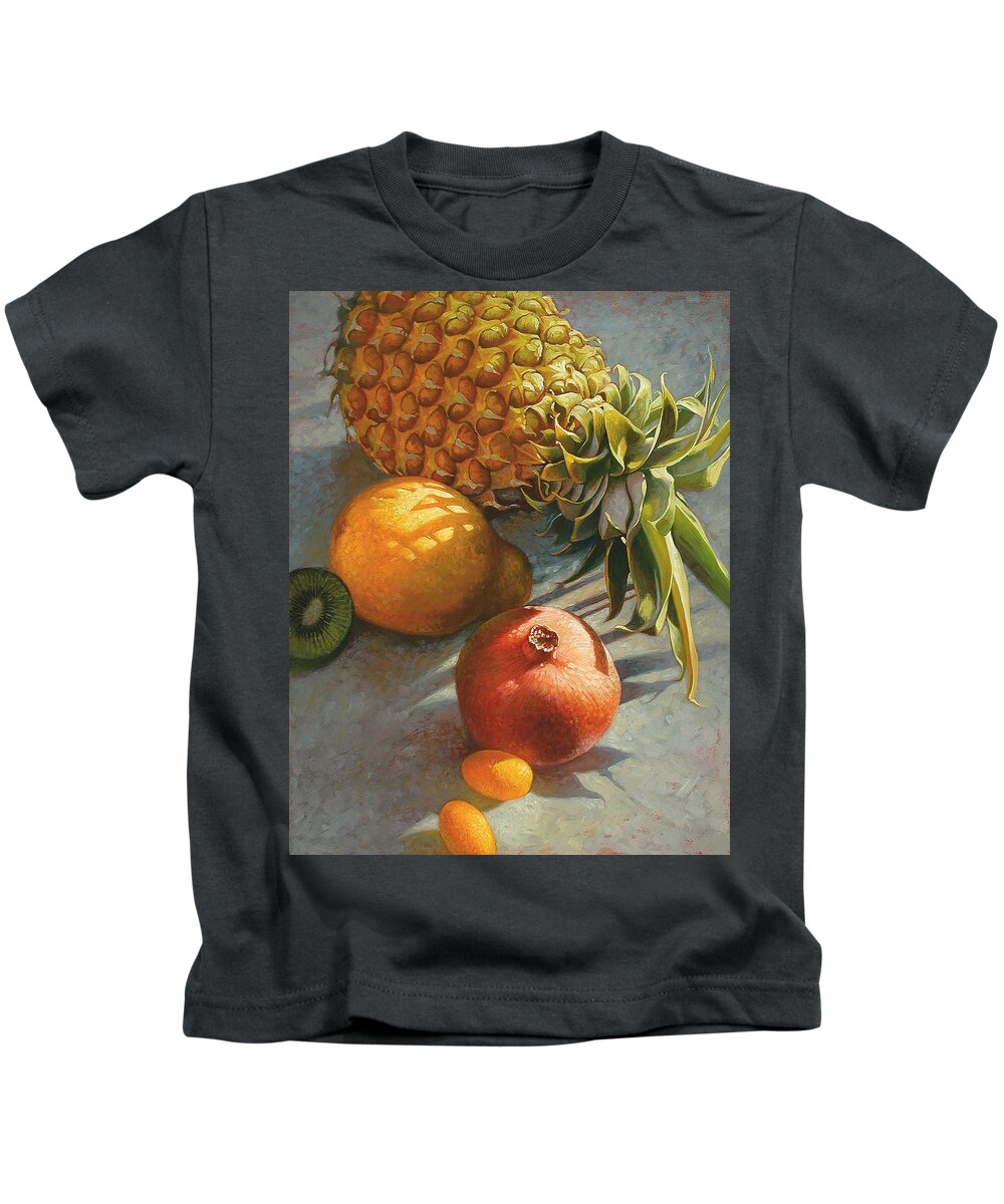 Still Life Kids T-Shirt featuring the painting Tropical Fruit by Mia Tavonatti