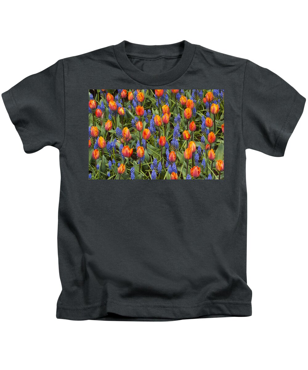 Kevin Schafer Kids T-Shirt featuring the photograph Tulip And Grape Hyacinth by Kevin Schafer