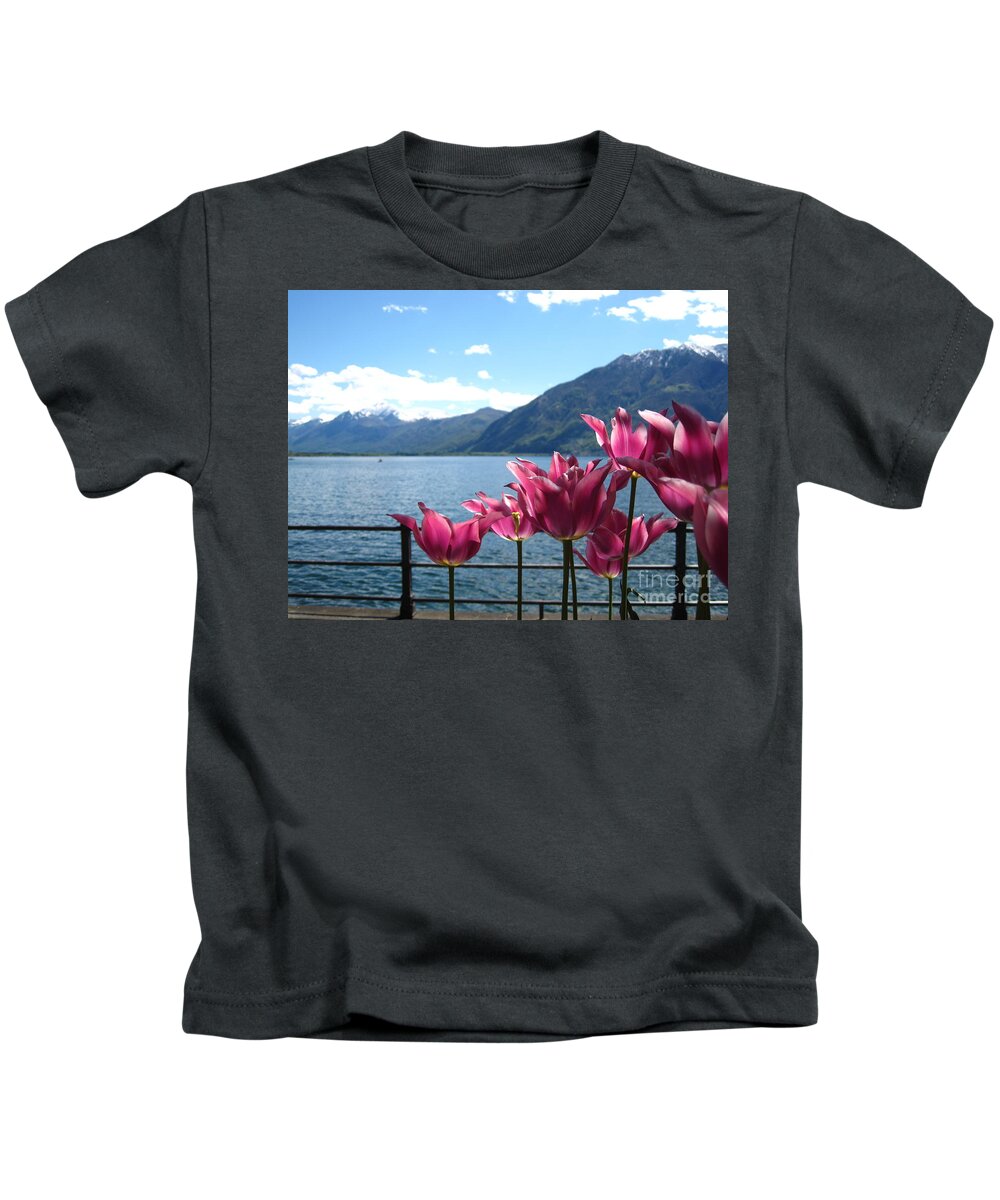 Sky Kids T-Shirt featuring the photograph Tulips at Lake Geneva by Amanda Mohler