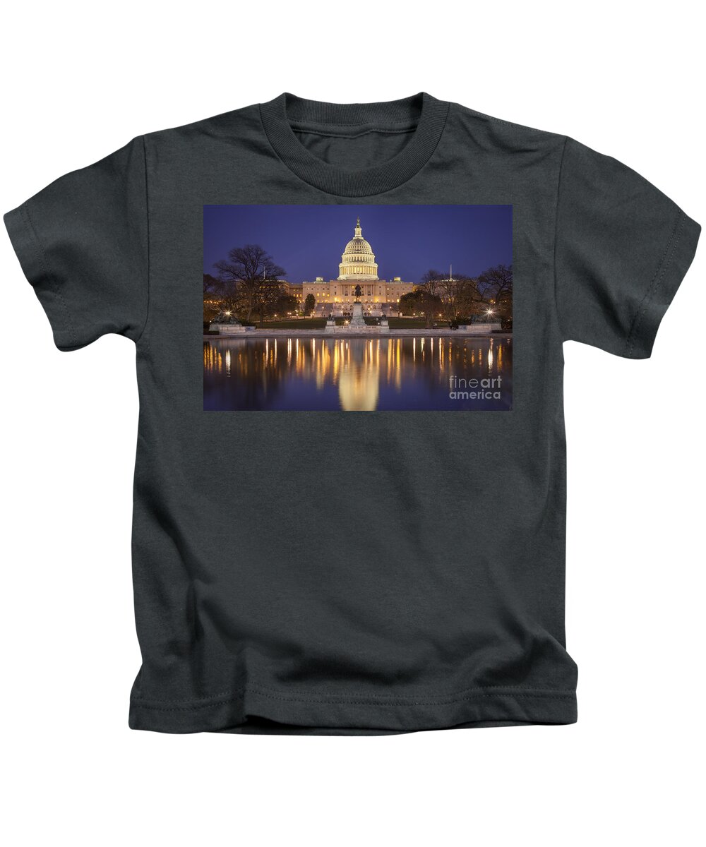 Us Capitol Kids T-Shirt featuring the photograph Twilight at US Capitol by Brian Jannsen