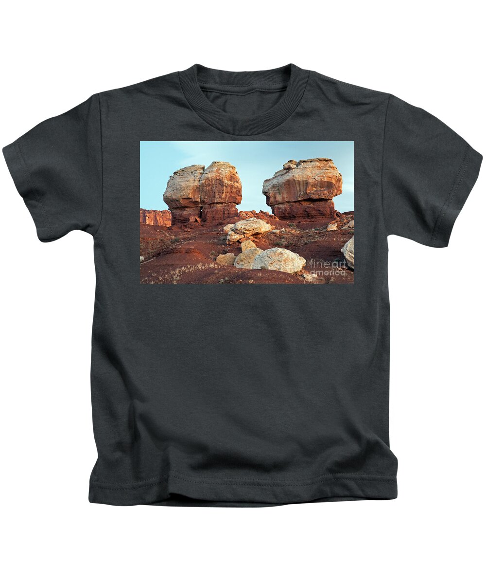 Autumn Kids T-Shirt featuring the photograph Twin Rocks at Sunrise Capitol Reef National Park by Fred Stearns