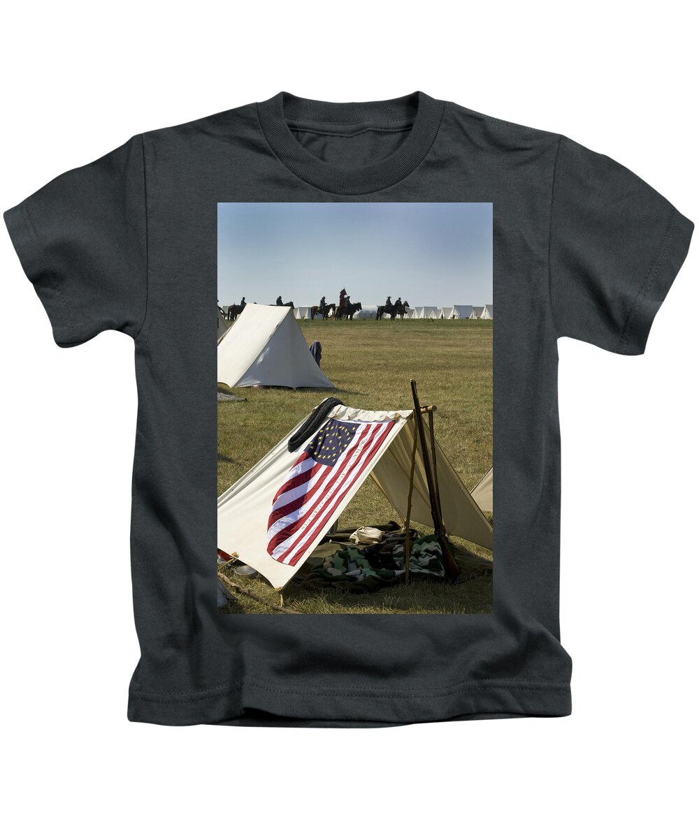 Reenactment Kids T-Shirt featuring the photograph Union Encampment by Paul W Faust - Impressions of Light