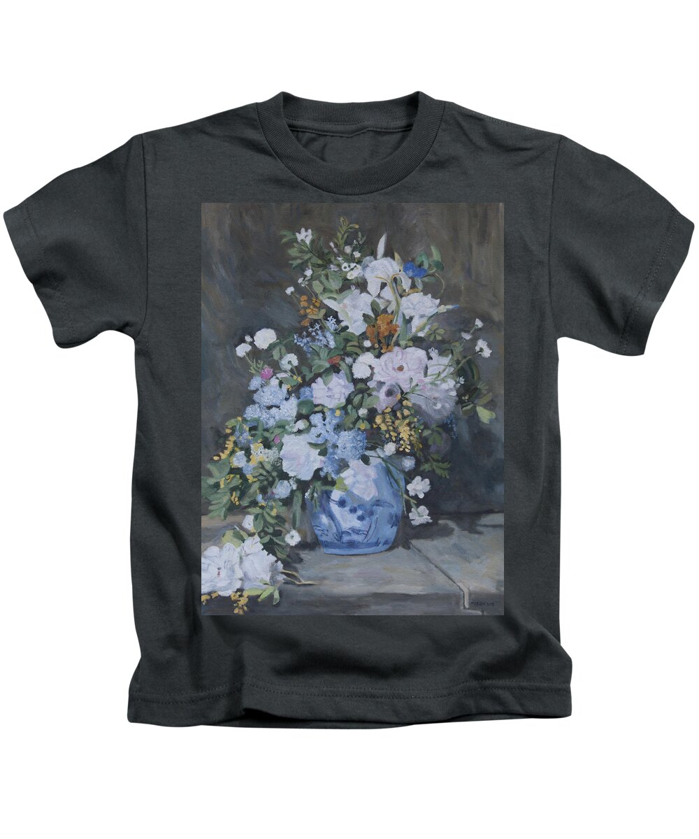 Renoir Kids T-Shirt featuring the painting Vase of Flowers - reproduction by Masami Iida