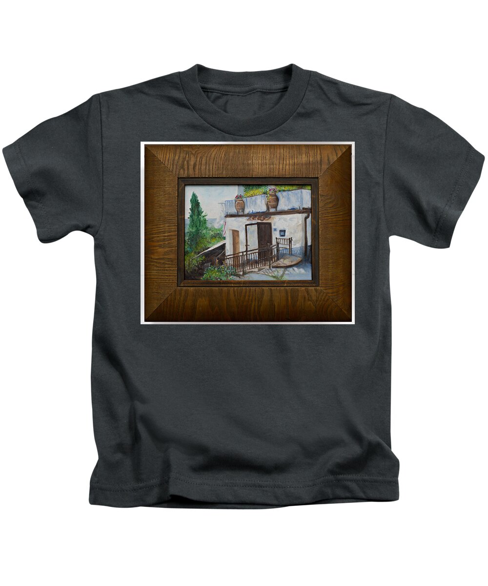 Tuscan Terrain Kids T-Shirt featuring the mixed media Villa in Tuscany by Kathy Knopp