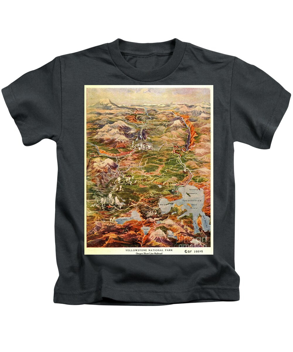 Vintage Kids T-Shirt featuring the photograph Vintage Map of Yellowstone National Park by Edward Fielding